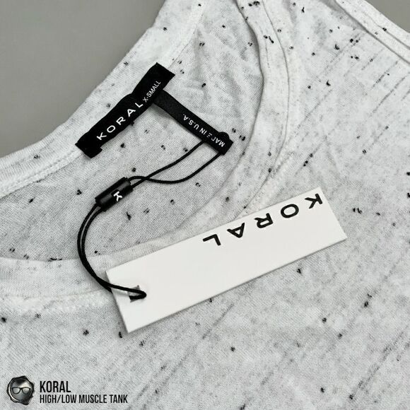 KORAL HIGH/LOW MUSCLE CROP T-SHIRT IN NEPS WHITE & BLACK FLECKED WOMEN’S SIZE XS - Picture 4 of 14